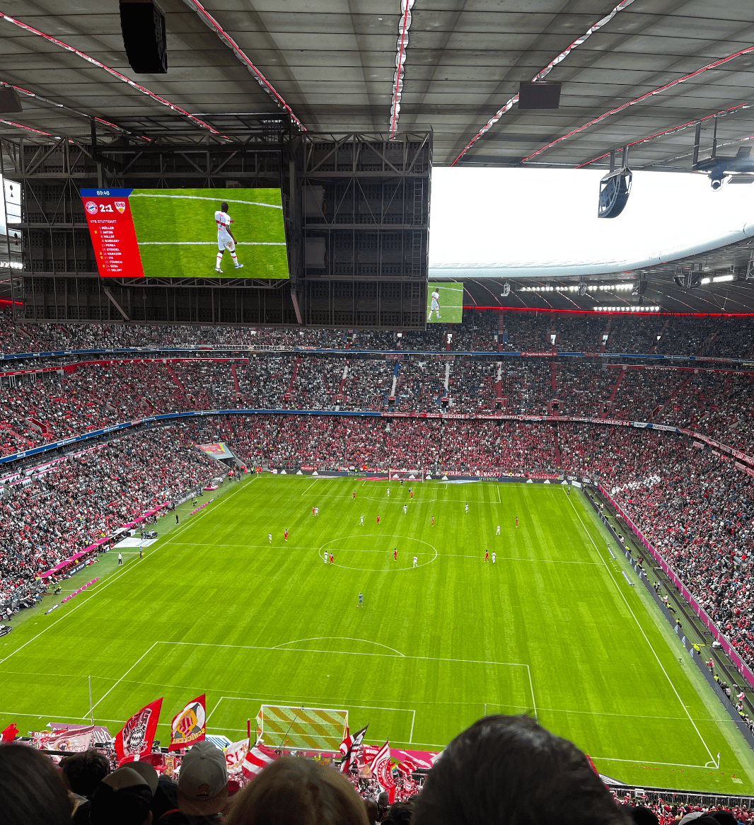 Upper tier short side seats behind the goal at the Allianz Arena during a Bayern Munich match