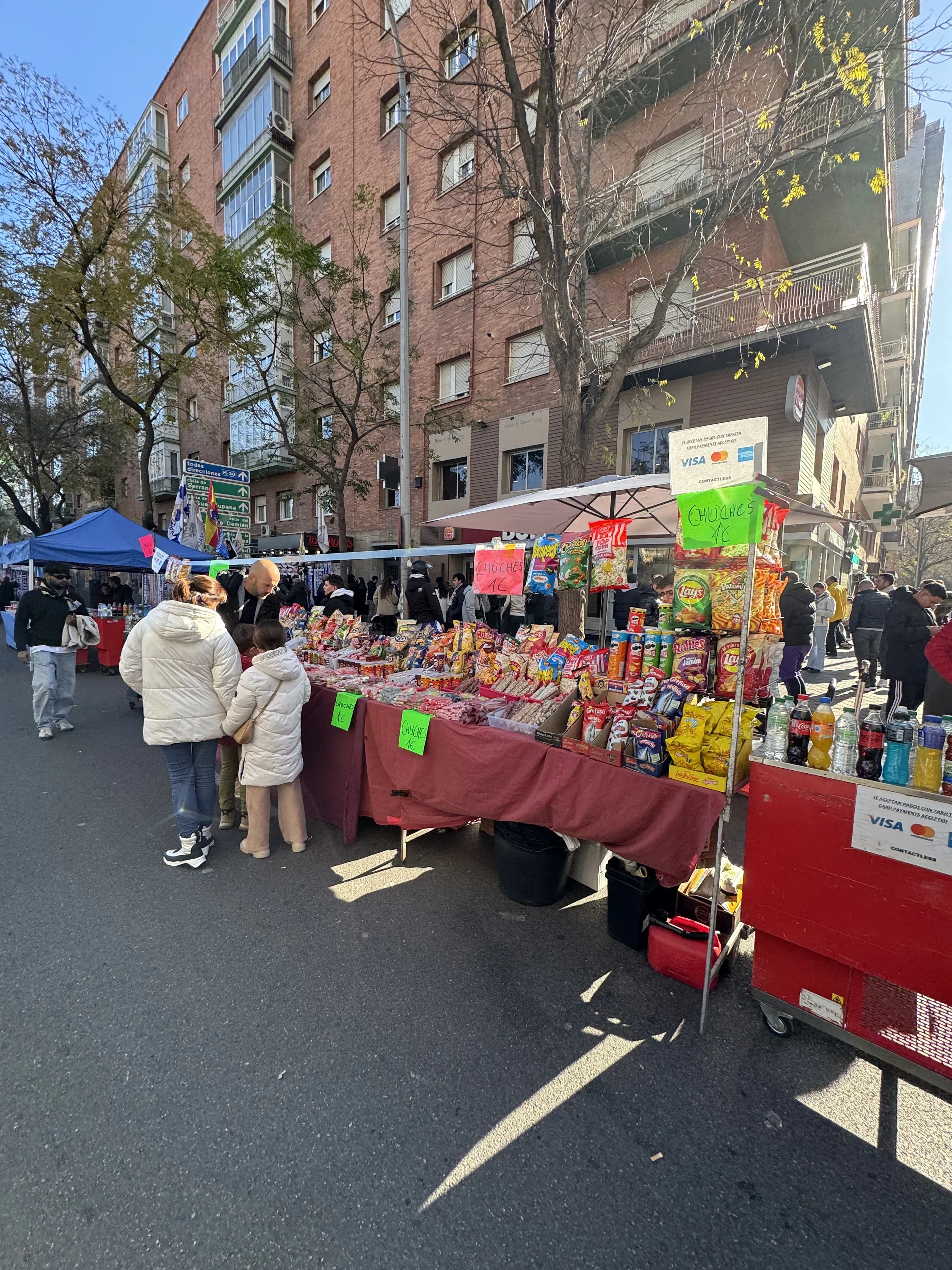Street market near Santiago Bernabéu Stadium on matchday