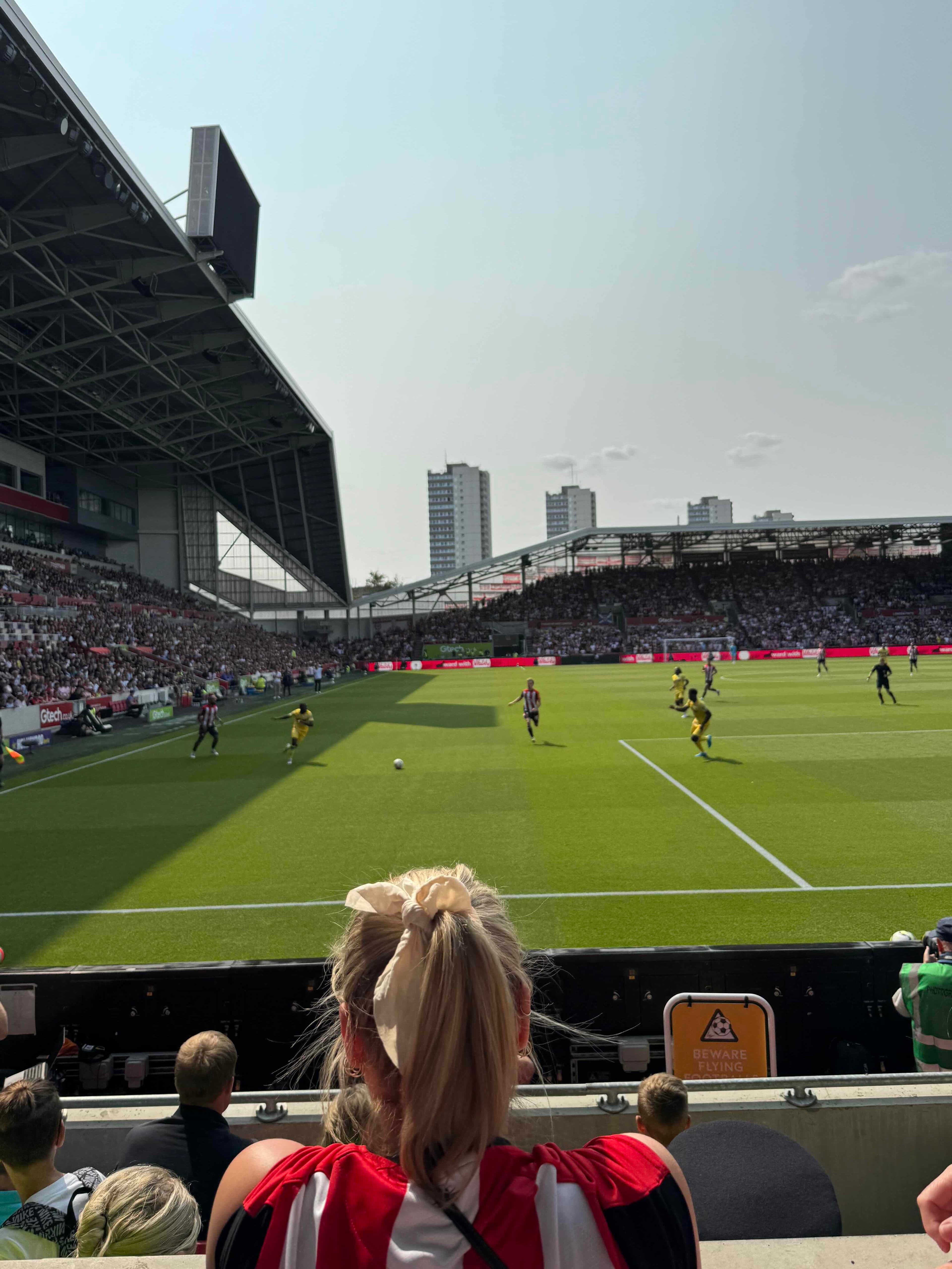 View from the West Stand at the Gtech Community Stadium during a Brentford home game.