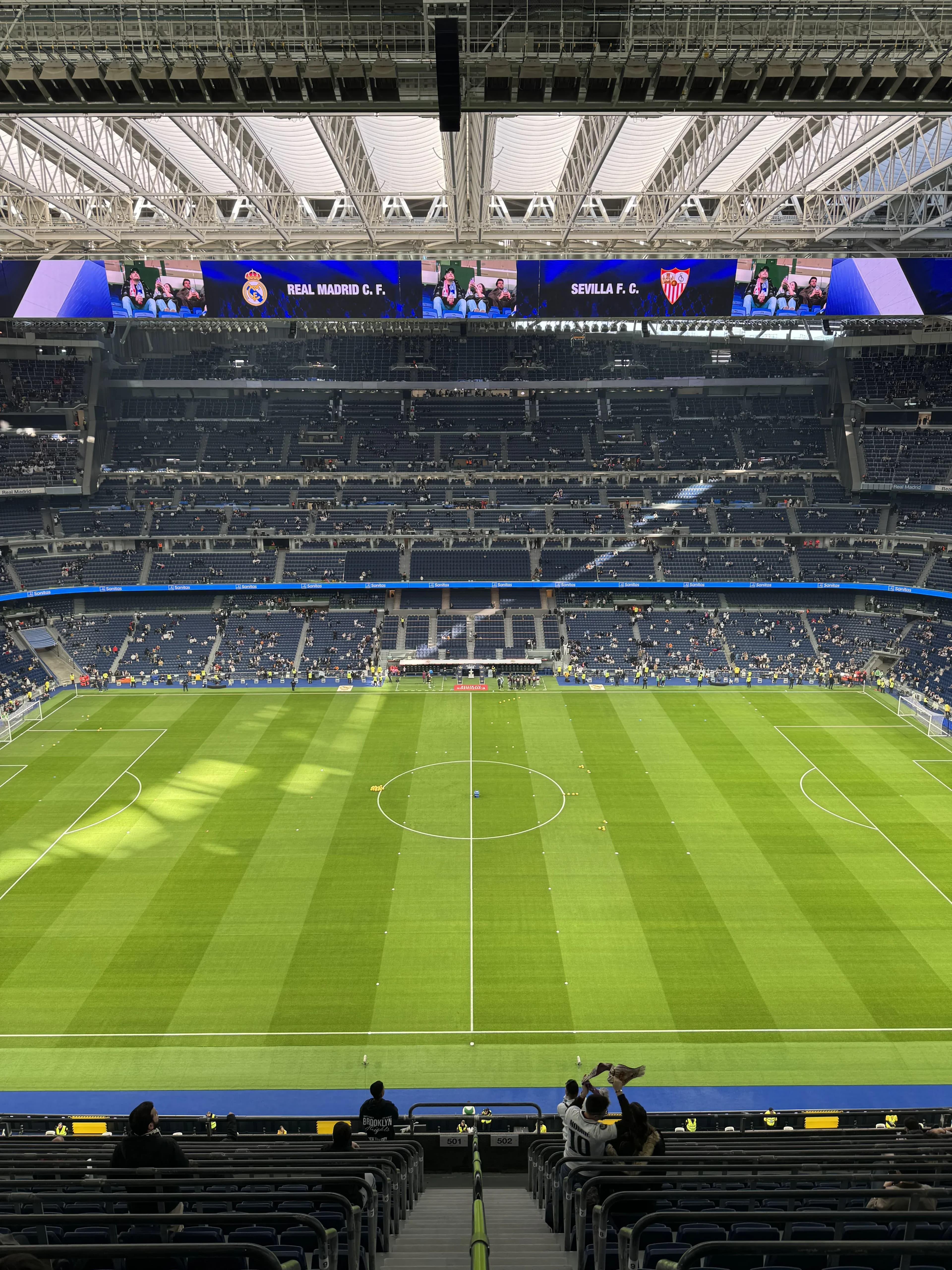 Upper tier central view inside Santiago Bernabéu Stadium before kickoff