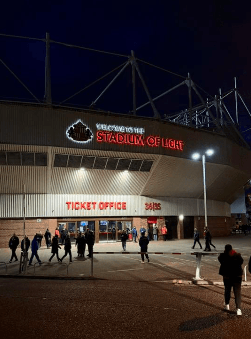 Fans streaming towards the Stadium of Light entrance ahead of kick-off.
