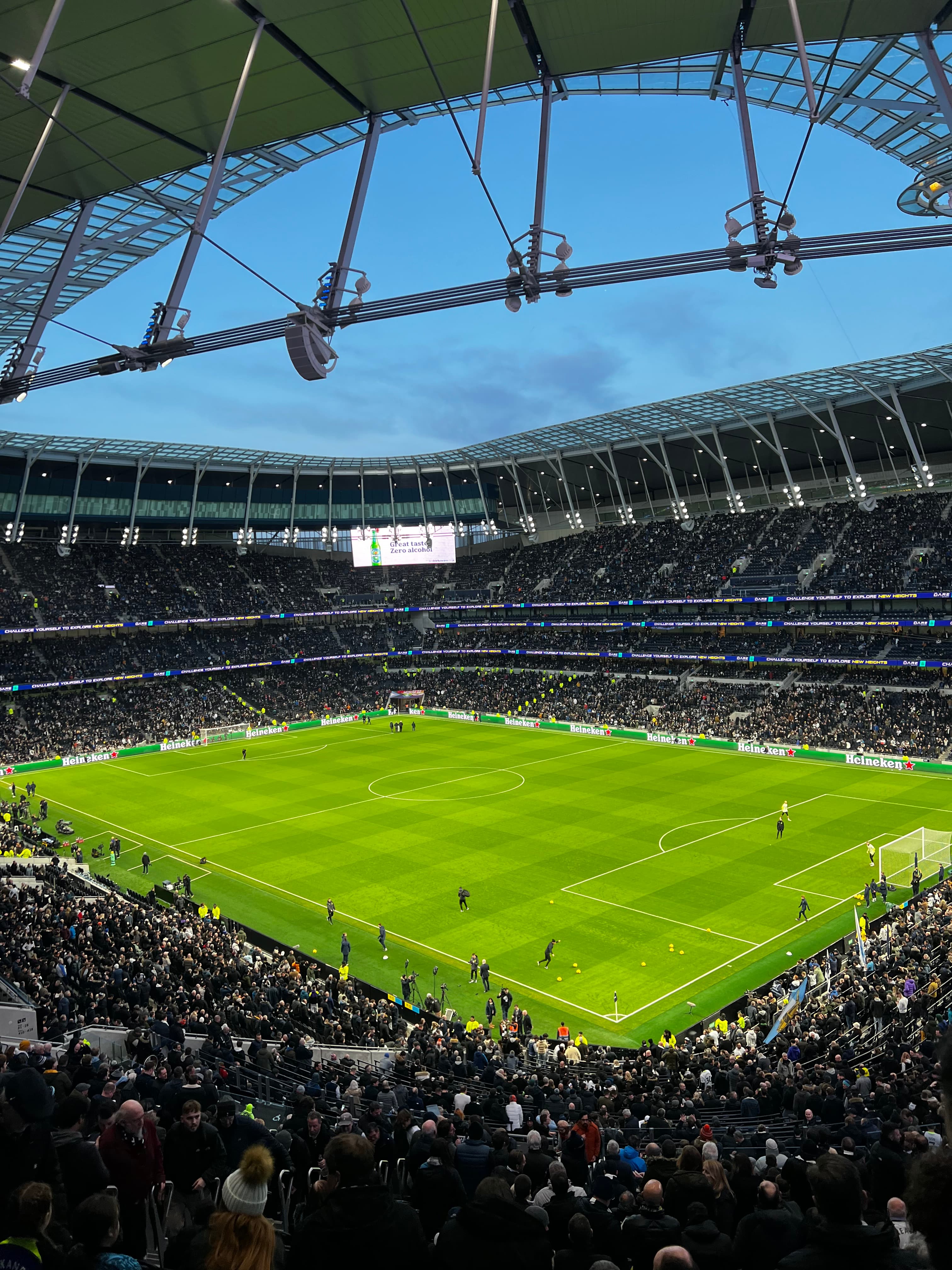 Corner view inside Tottenham Hotspur Stadium during a football match