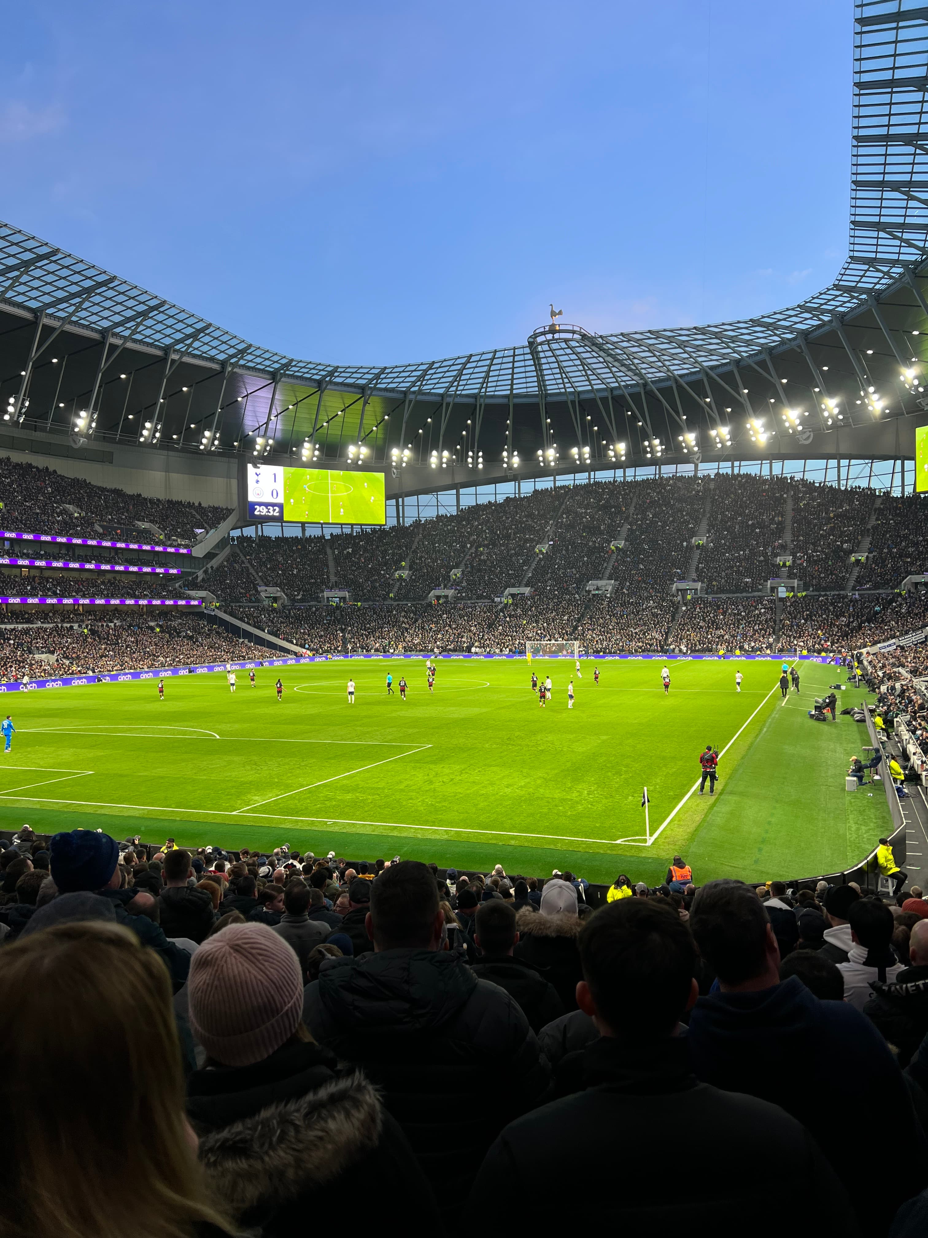 Lower tier view inside Tottenham Hotspur Stadium during a football match